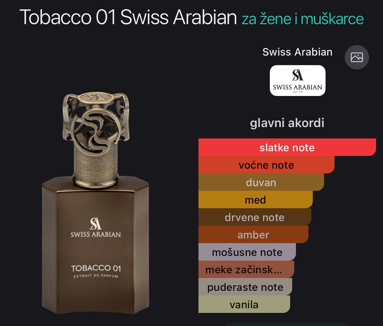 Tobacco 01 Swiss Arabian TESTER