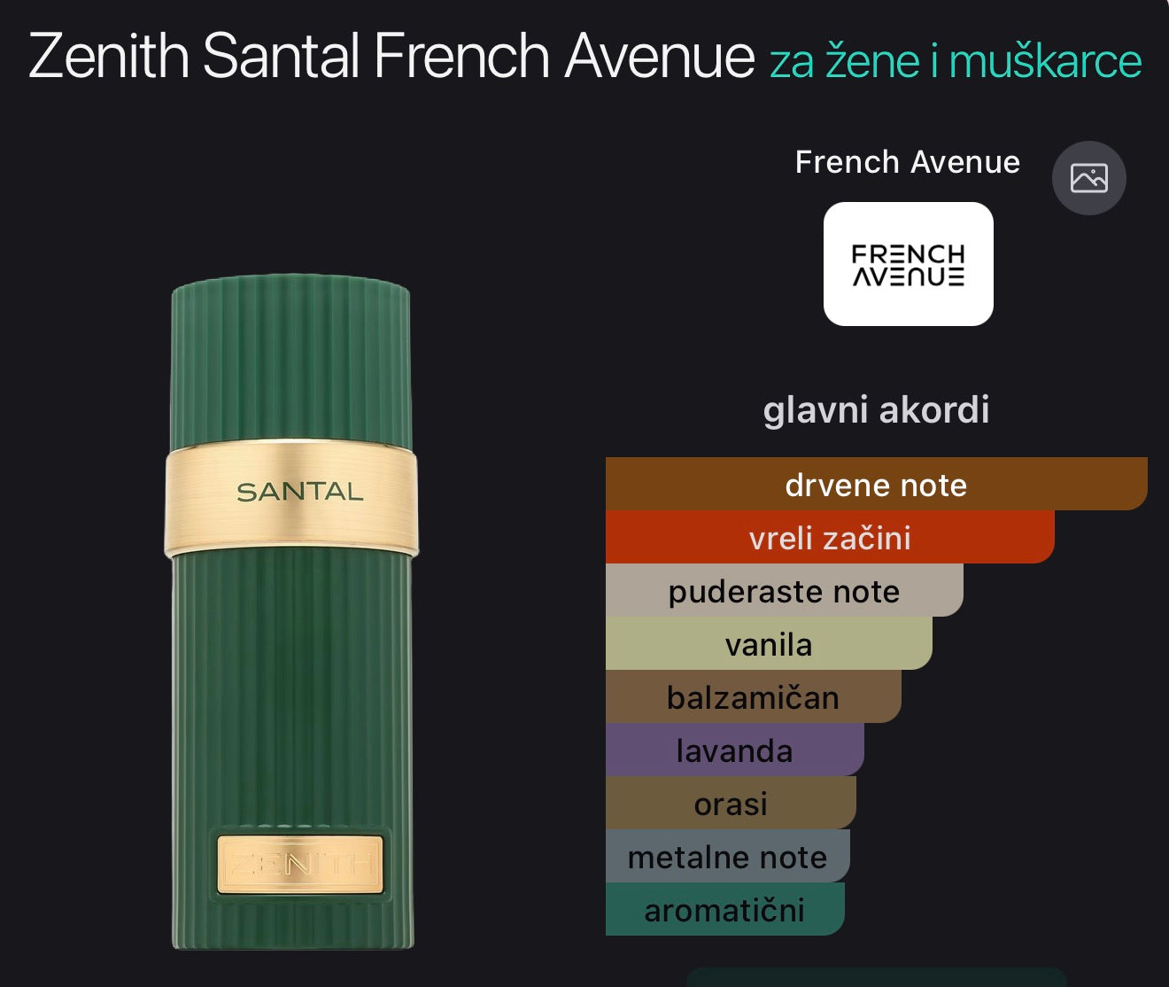 Zenith Santal Extrait de Parfum French Avenue